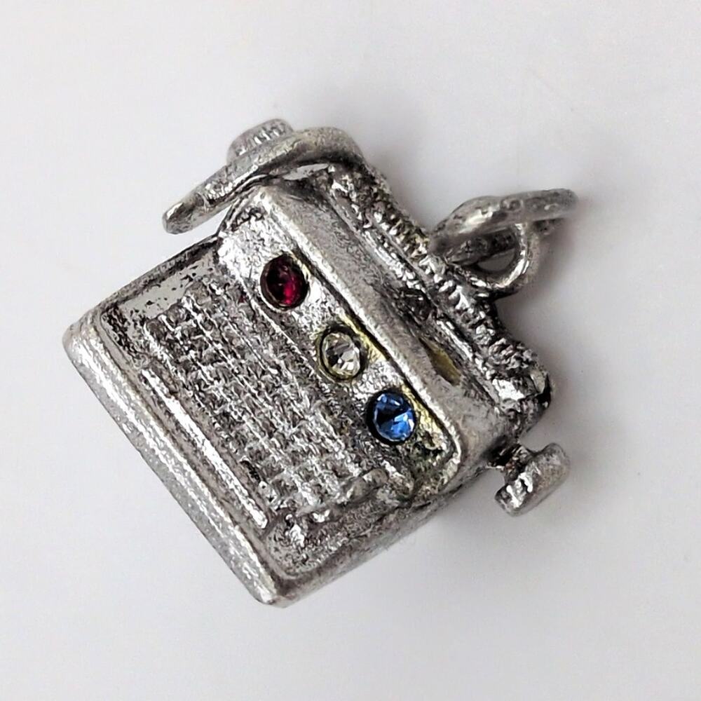 Vintage Sterling Silver 925 3D Mini Typewriter Crystal Charm Pendant .60in 4.44g